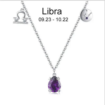 Zodiac necklace | Astrology Constellation & birthstone Sterling Silver 925 necklace
