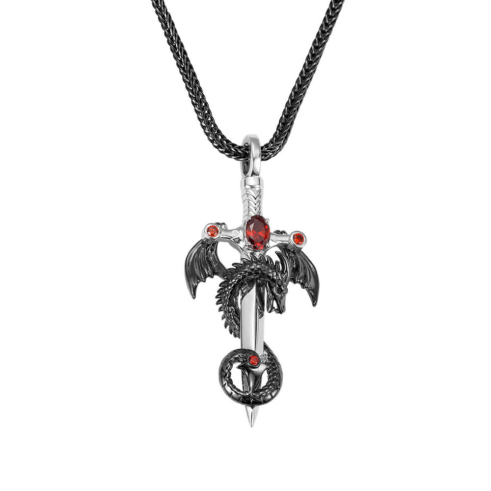 custom dragon sword necklace with birthstone