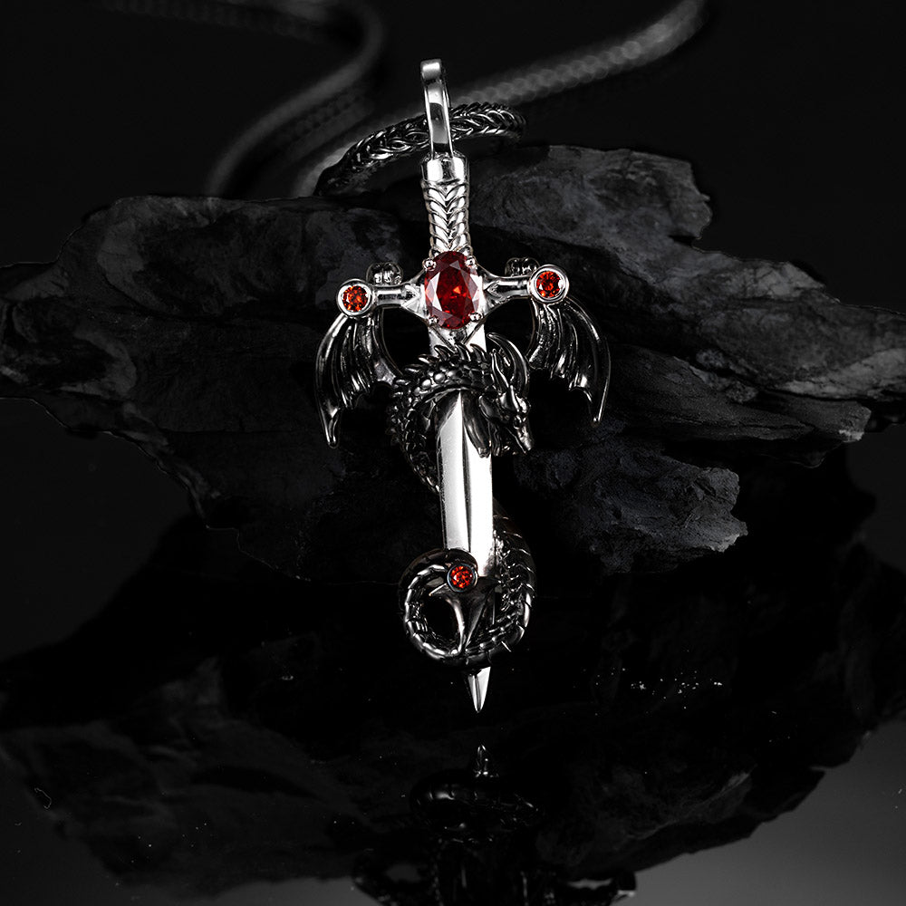 custom dragon sword necklace with birthstone 