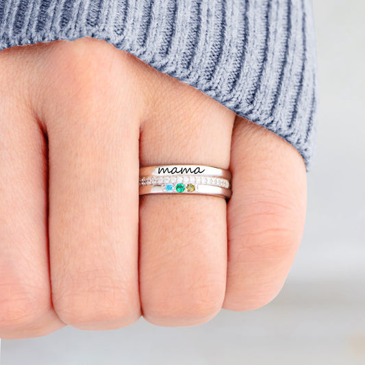 Custom Family Birthstone Ring for Mom Sterling Silver 925