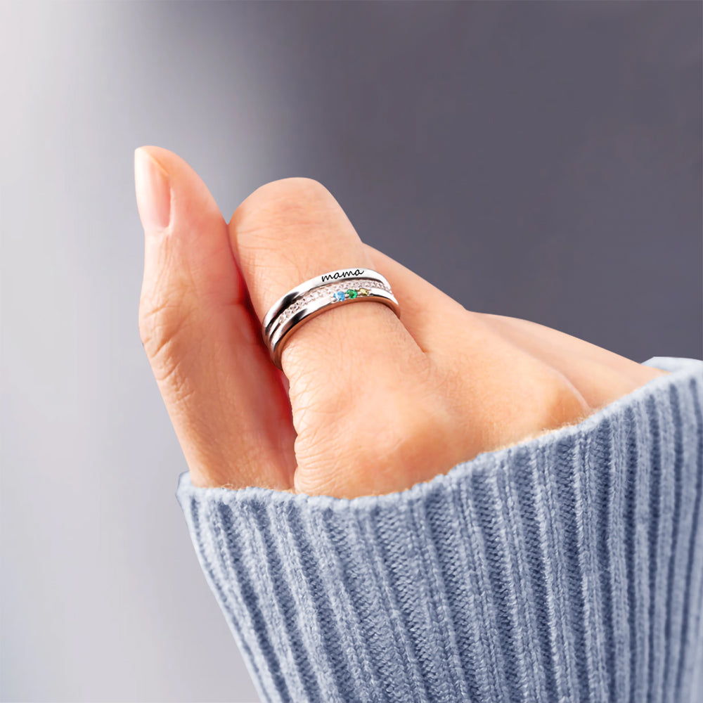 Custom Family Birthstone Ring for Mom Sterling Silver 925