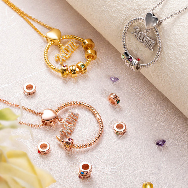 Personalized Mom mom necklace with kids name and birthstone
