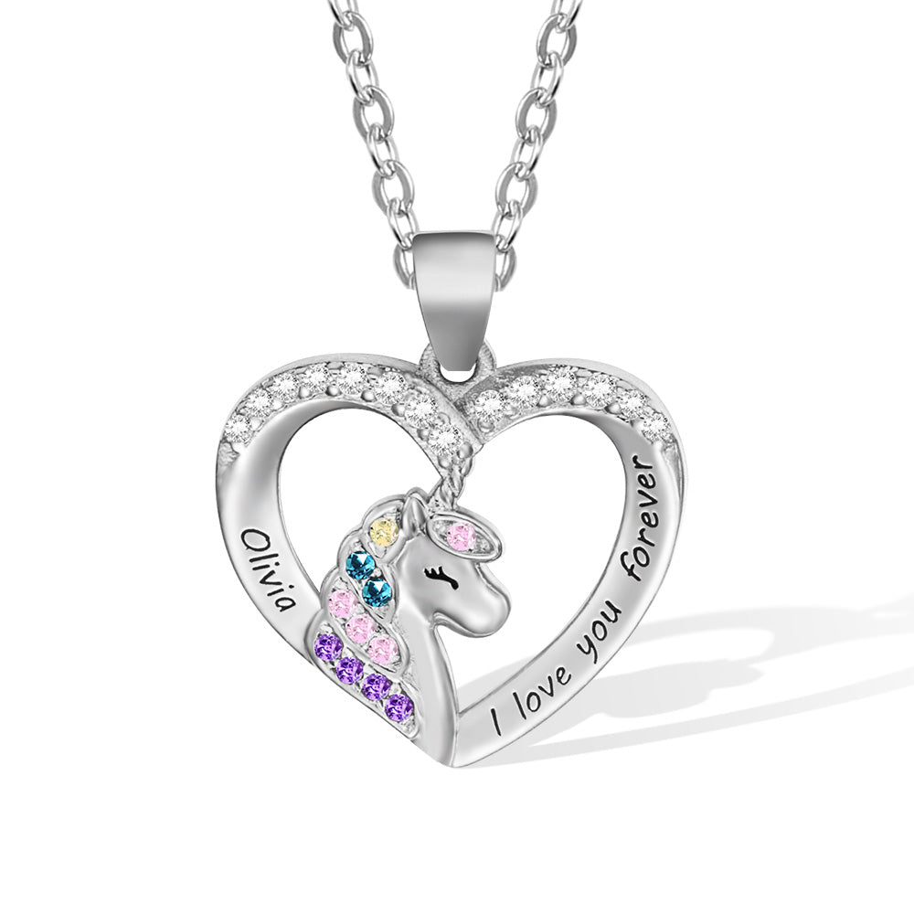 Silver unicorn heart shaped necklace 