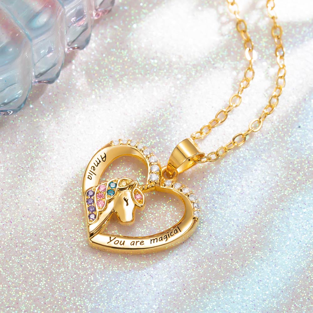 Gold  unicorn heart shaped necklace 