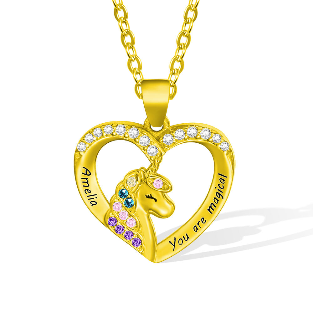 Gold unicorn heart shaped necklace 