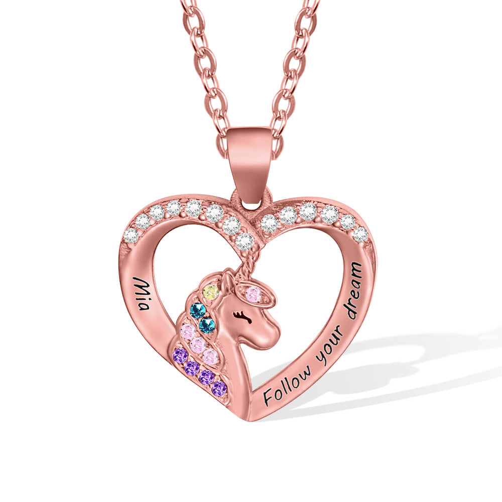 Red rose unicorn heart shaped necklace 