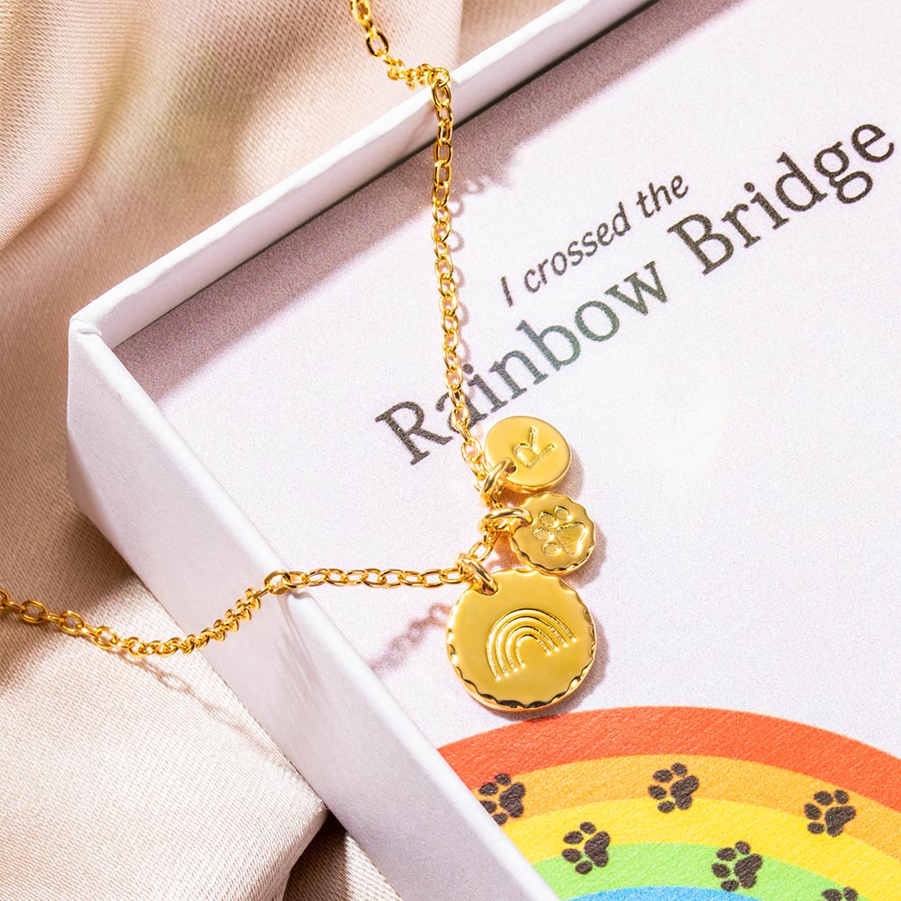 custom  crossed the rainbow bridge gold necklace with pet name