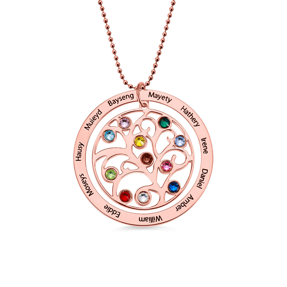 Family tree pendant with birthstones necklace