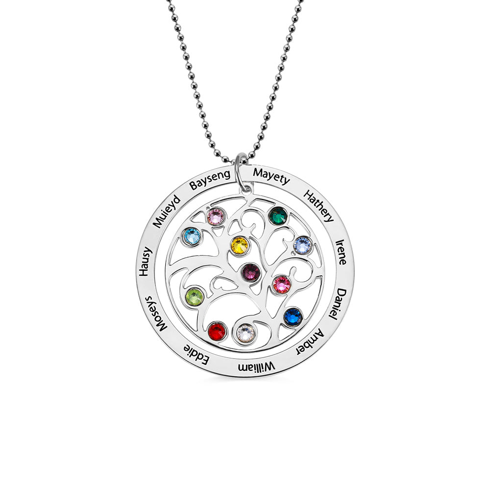 Family tree pendant with birthstones necklace
