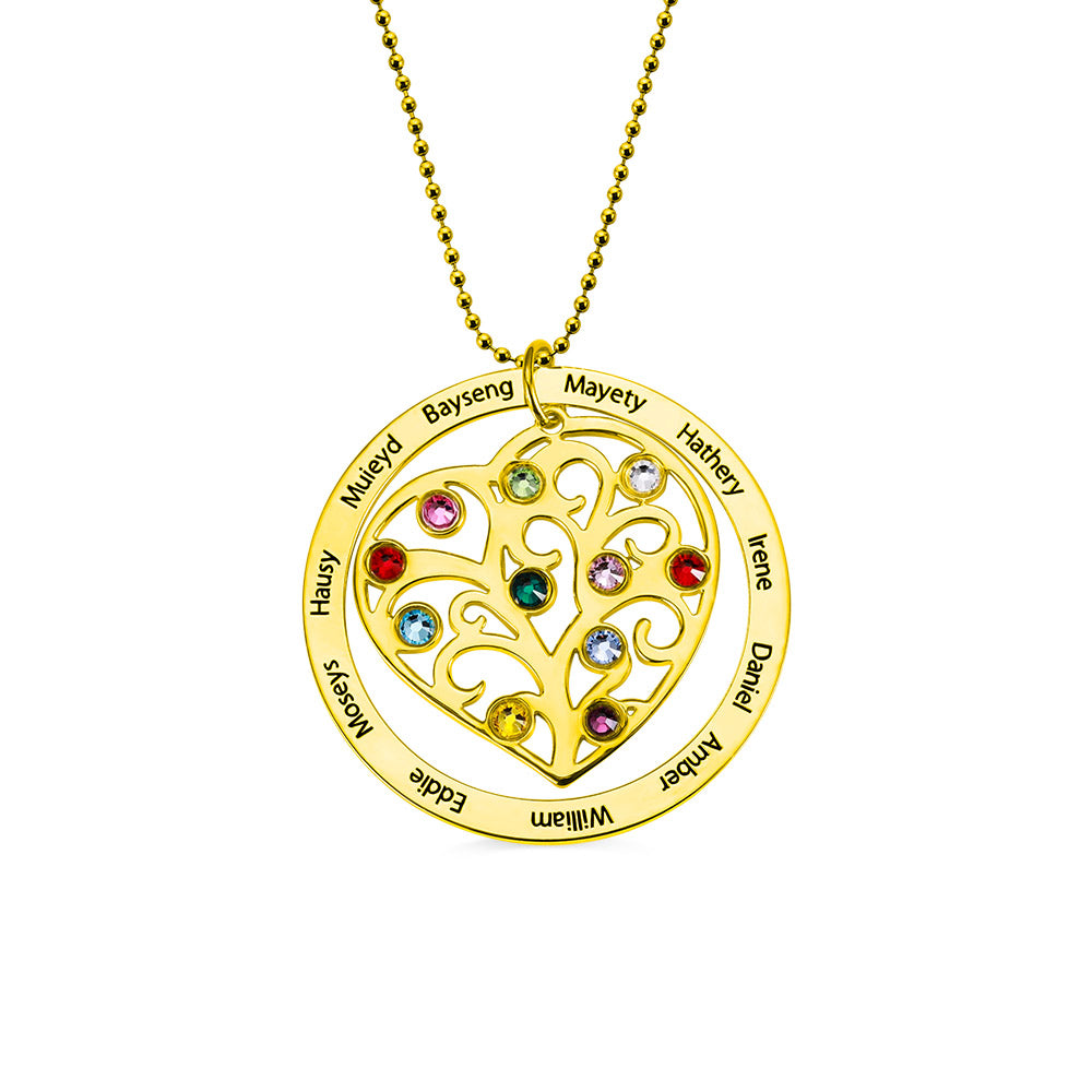 Family tree pendant with birthstones necklace
