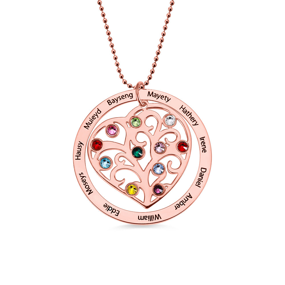 Family tree pendant with birthstones necklace