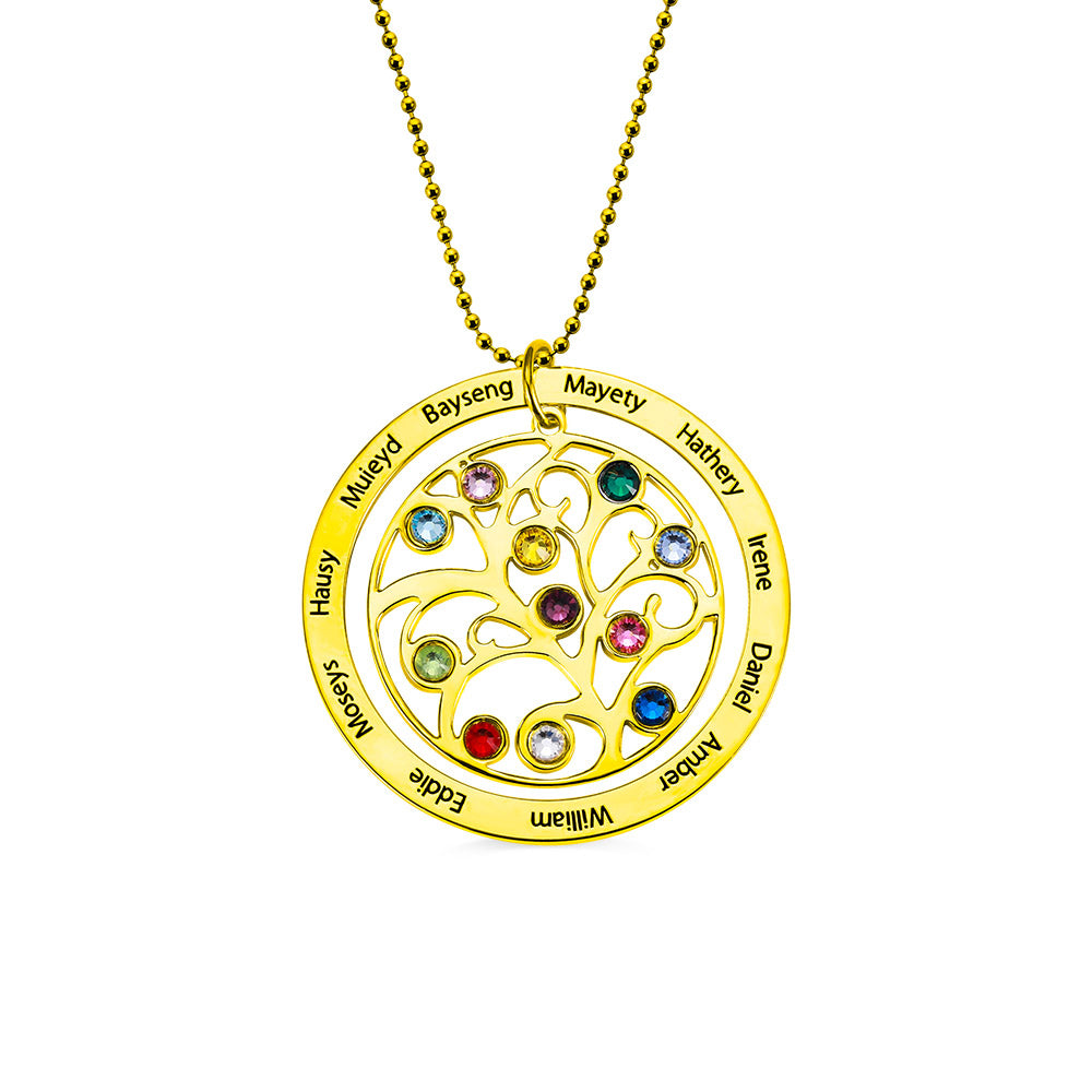 Family tree pendant with birthstones necklace