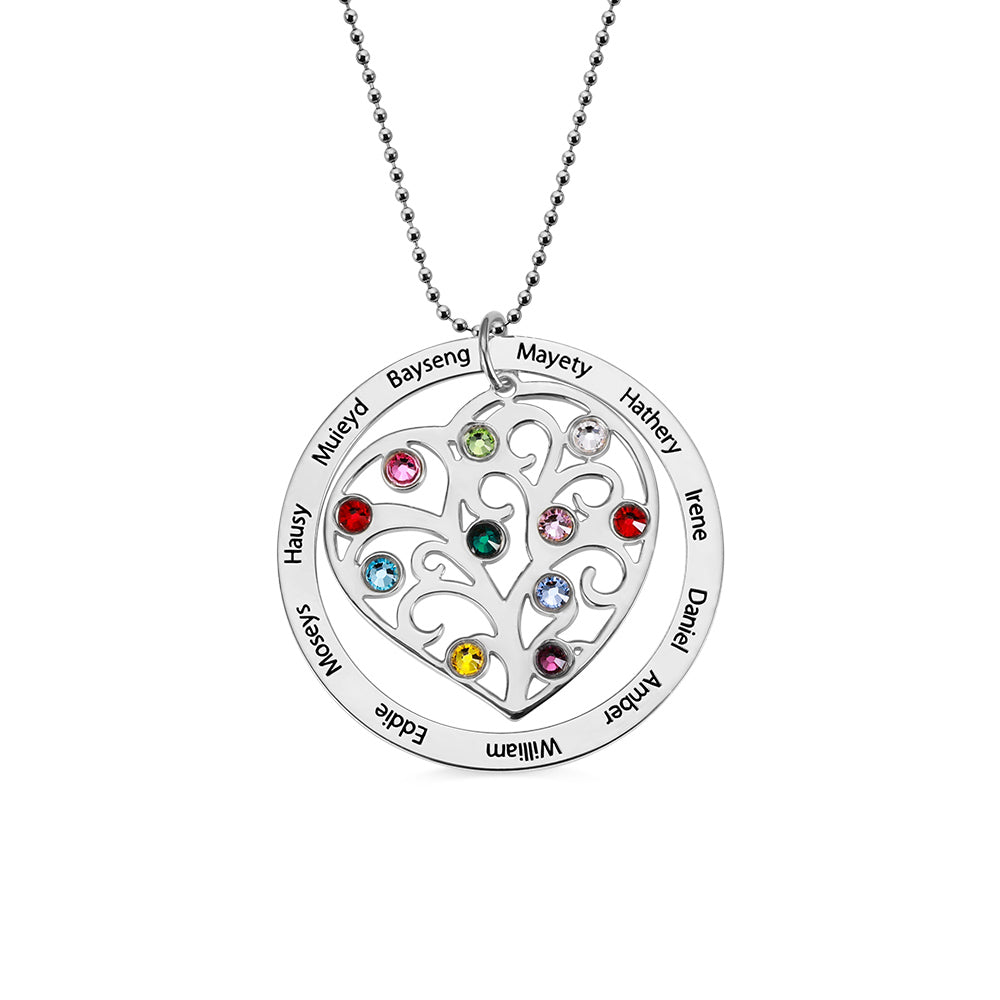 Family tree pendant with birthstones necklace
