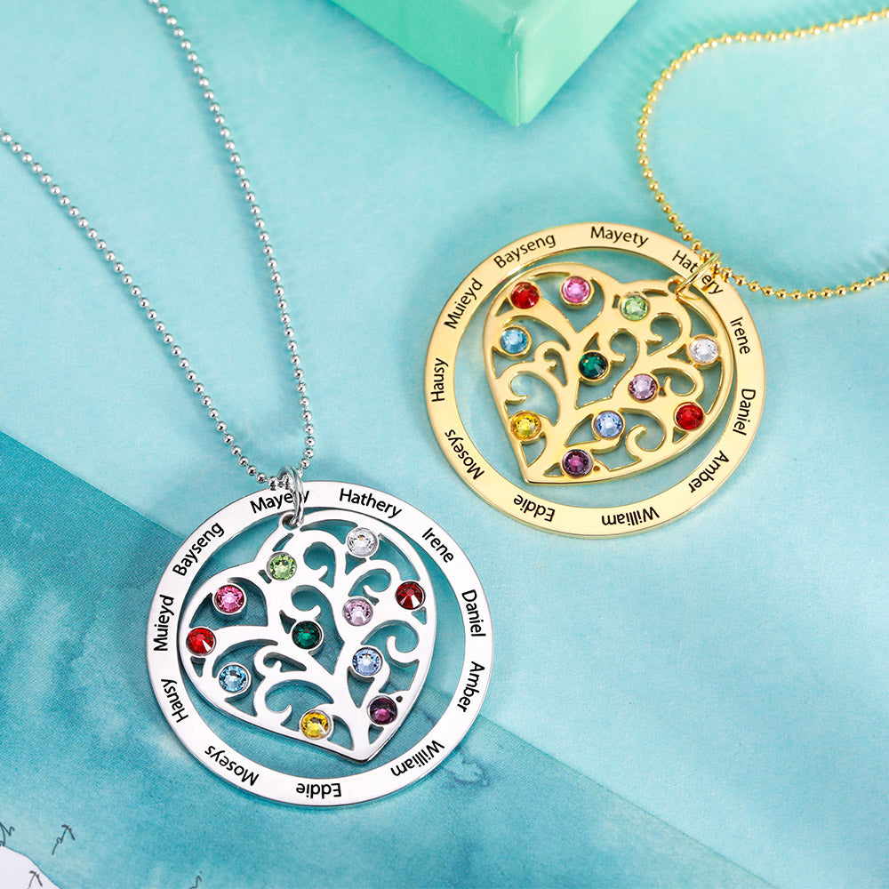 Family tree pendant with birthstones necklace