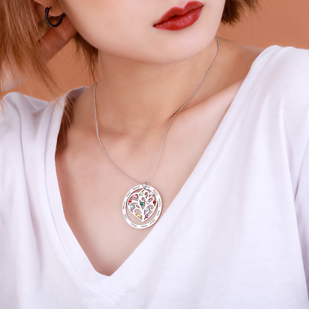 Family tree pendant with birthstones necklace