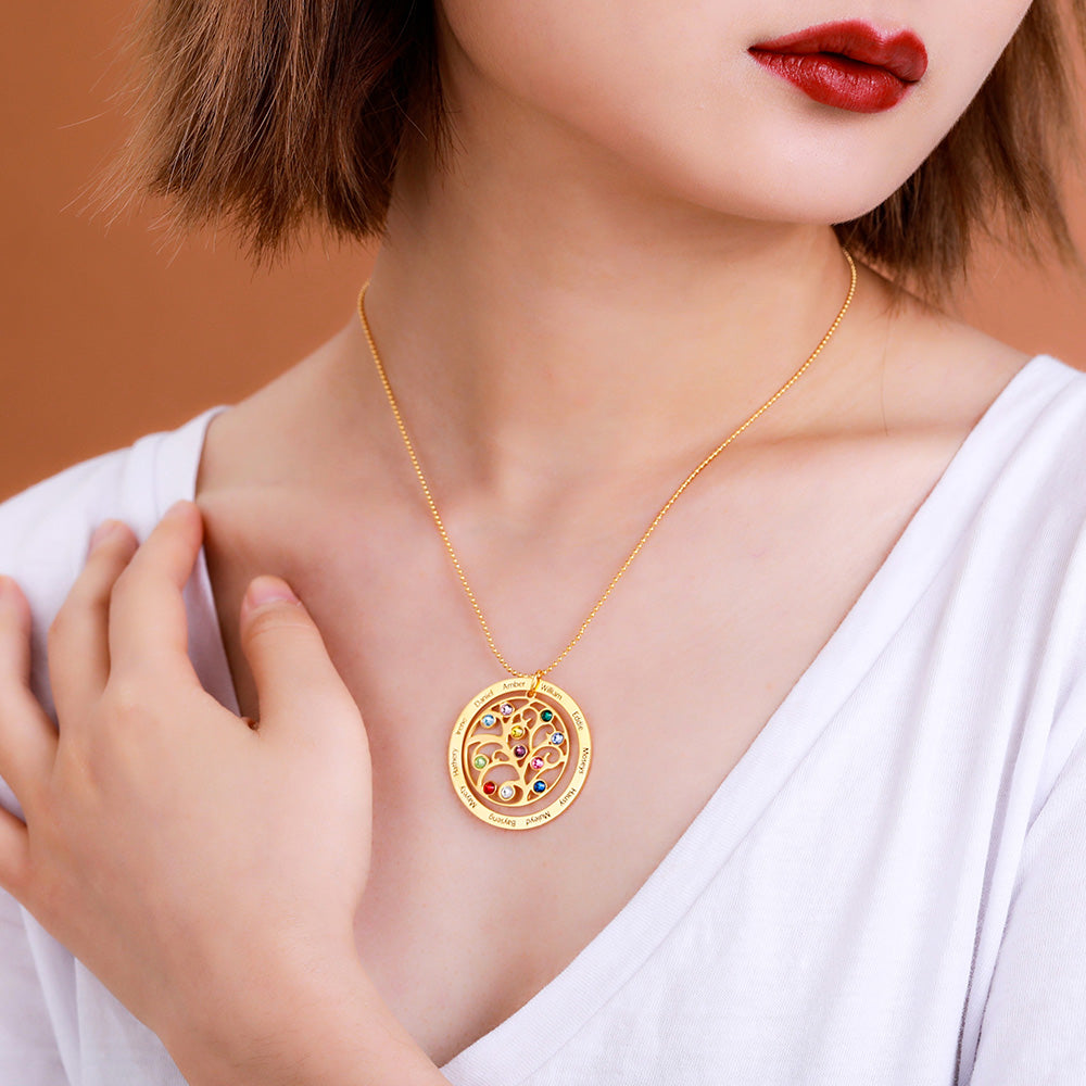 Family tree pendant with birthstones necklace