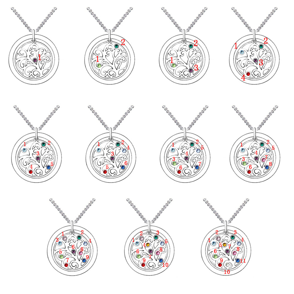 Family tree pendant with birthstones necklace