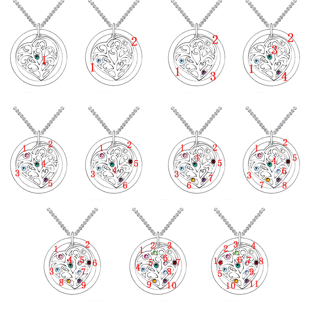 Family tree pendant with birthstones necklace