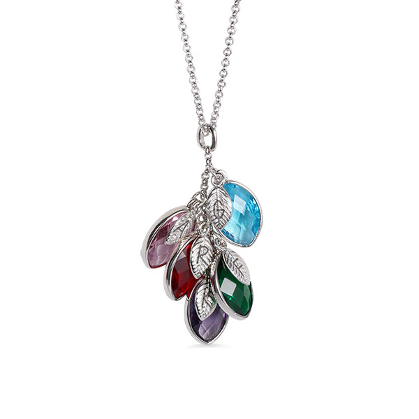 Personalized Family Symbol Leaves Birthstone with Engraved Name Necklace
