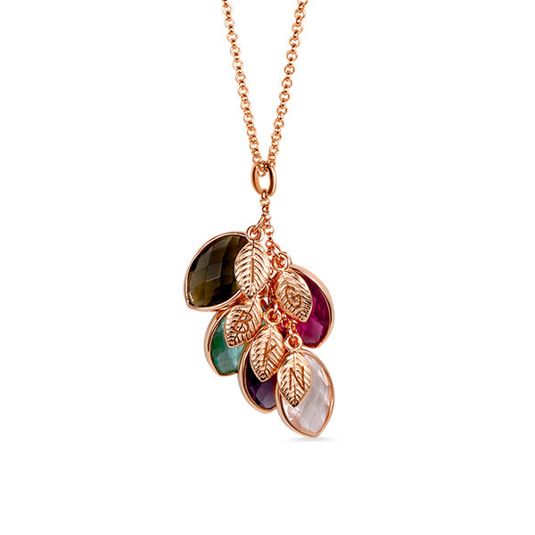 Personalized Family Symbol Leaves Birthstone with Engraved Name Necklace
