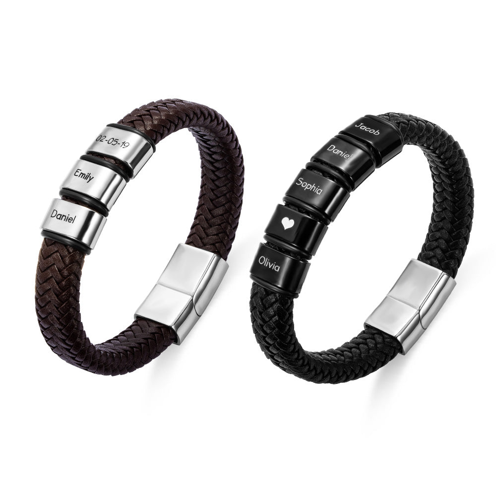 Braided Leather Bracelet With Small Custom Beads