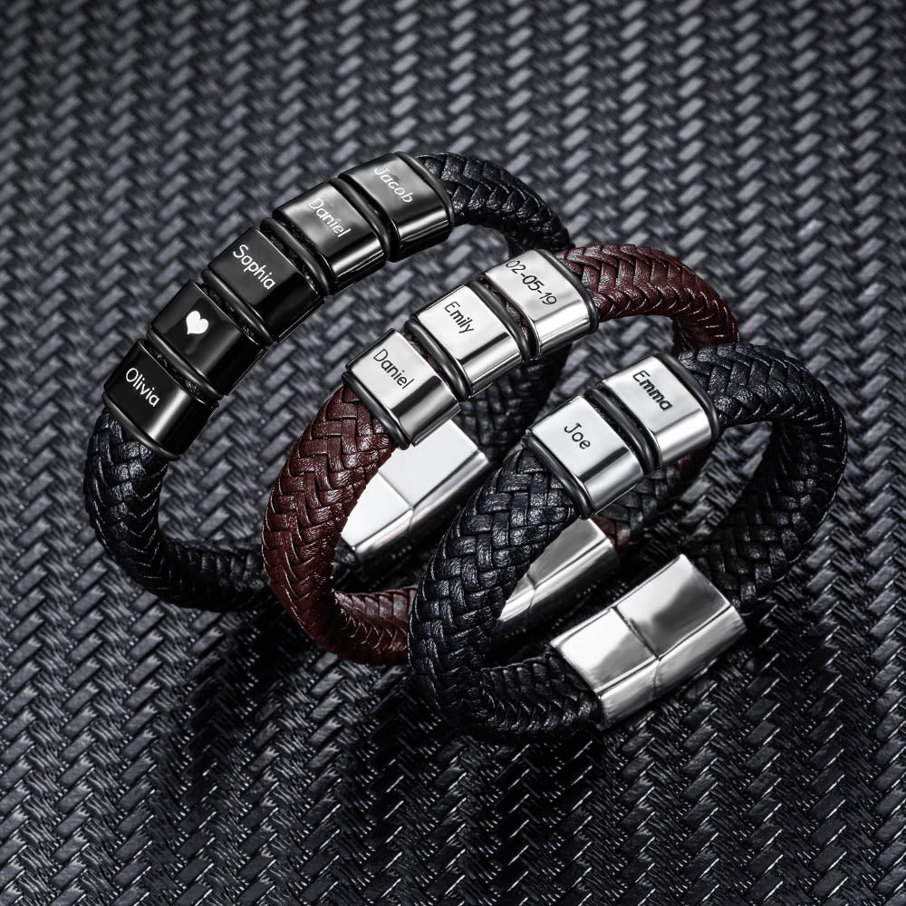 Braided Leather Bracelet With Small Custom Beads