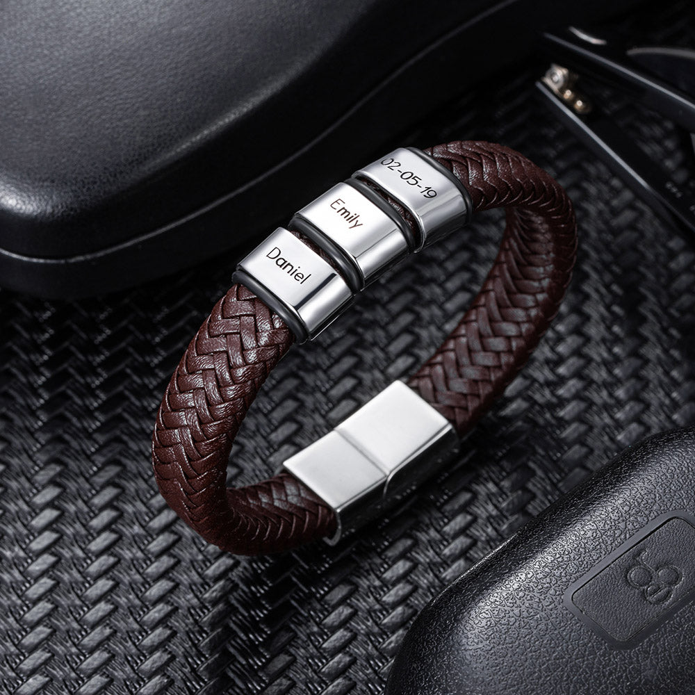 Braided Leather Bracelet With Small Custom Beads