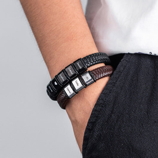 Braided Leather Bracelet With Small Custom Beads