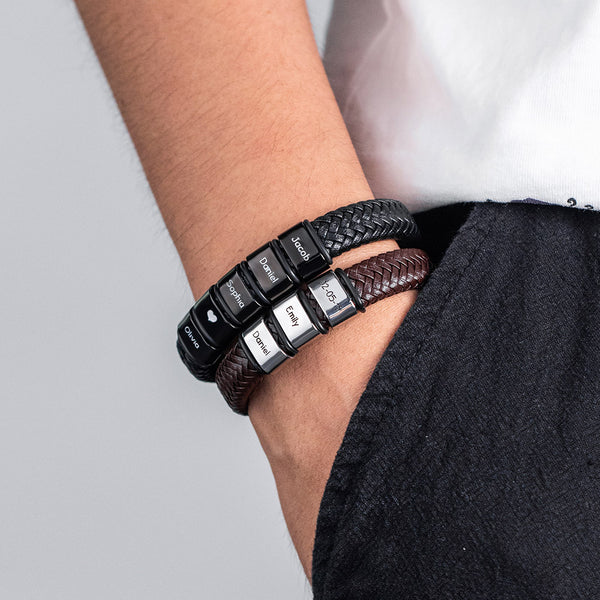 Braided Leather Bracelet With Small Custom Beads