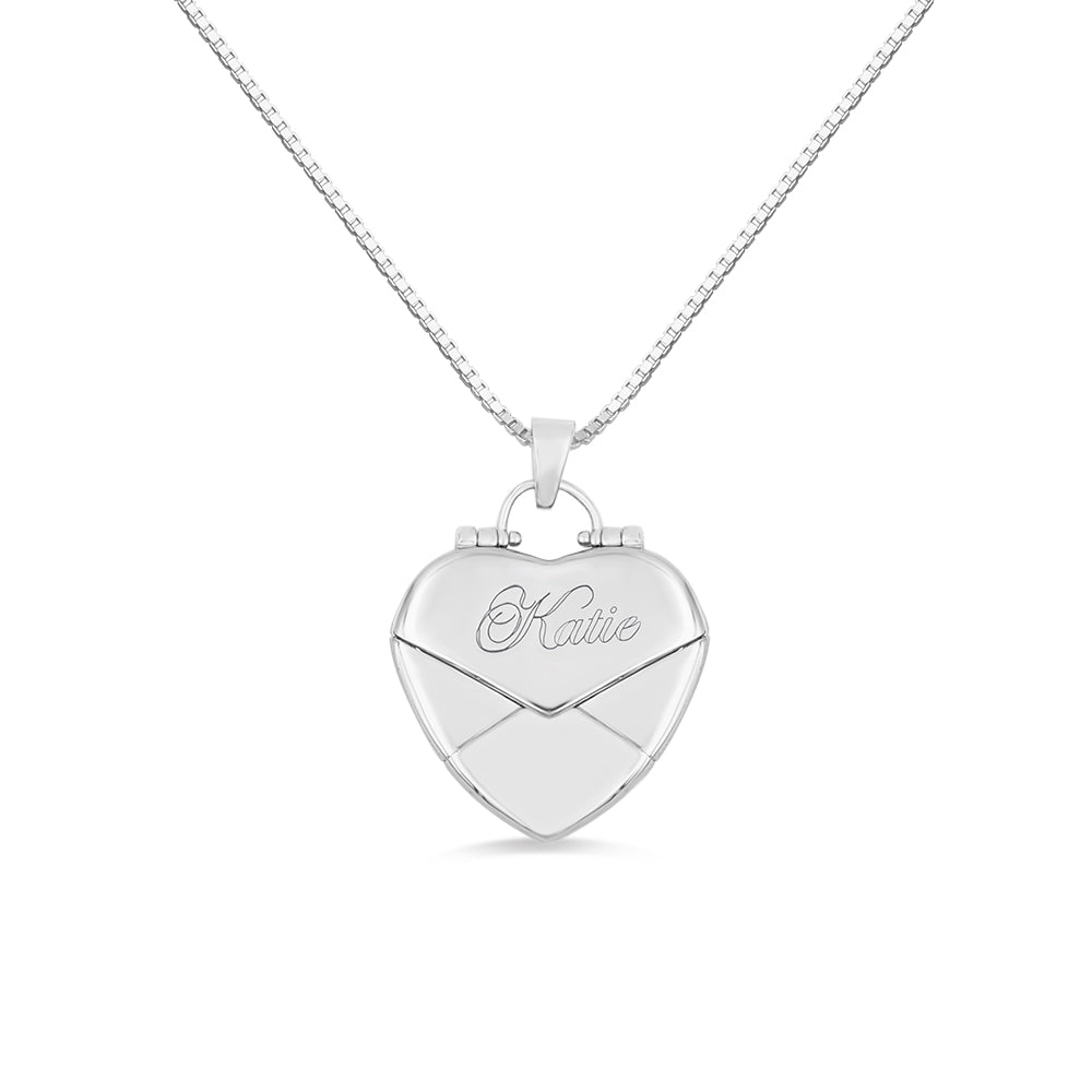  Silver custom heart shaped necklace with message inside