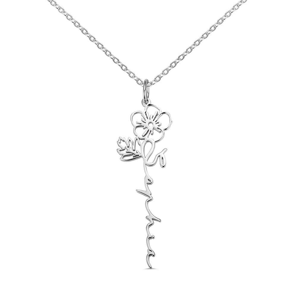 Custom Birth Dainty Floral Name Necklace