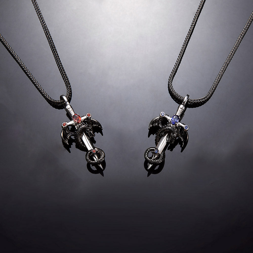two beautiful custom dragon sword necklace with birthstone