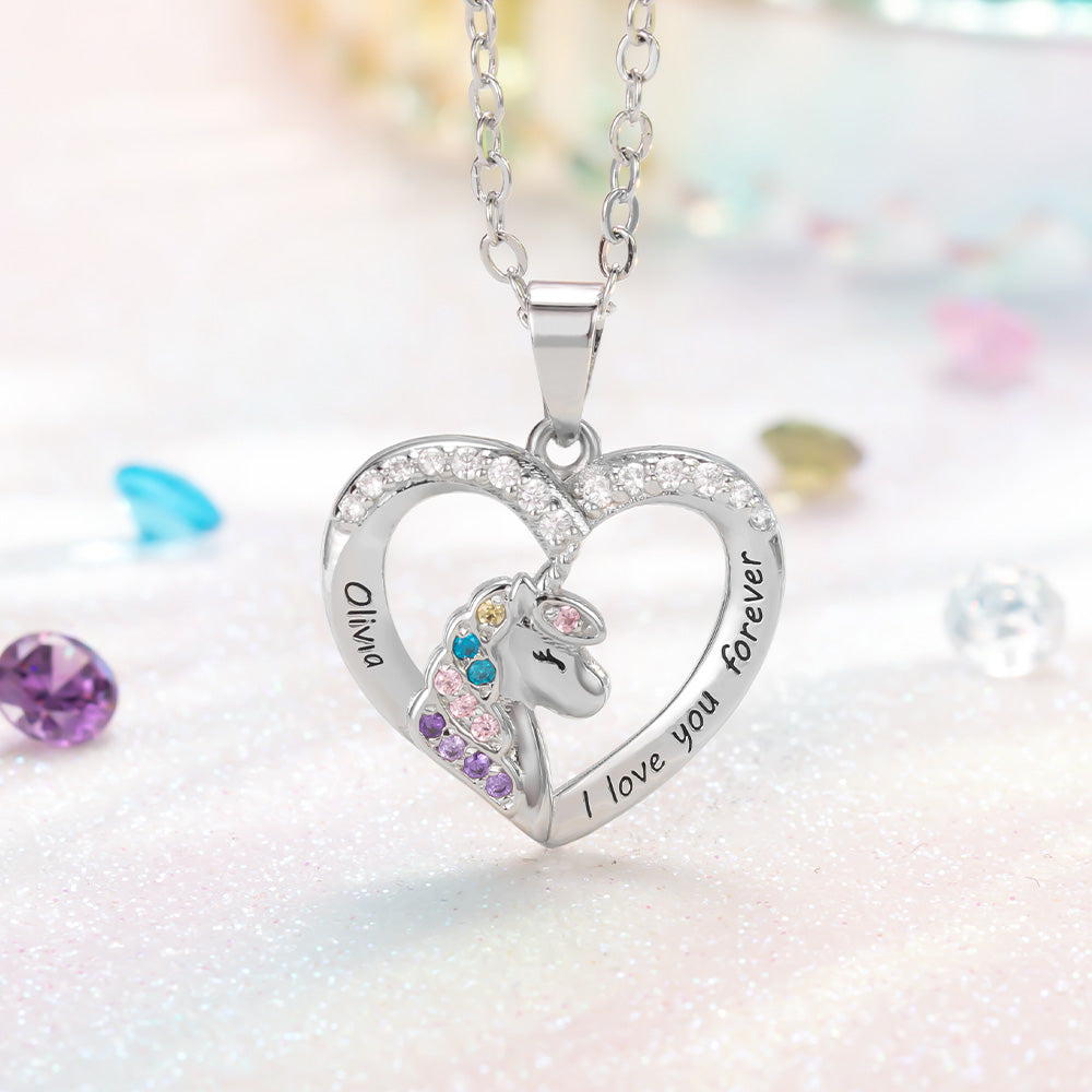 Silver unicorn heart shaped necklace 