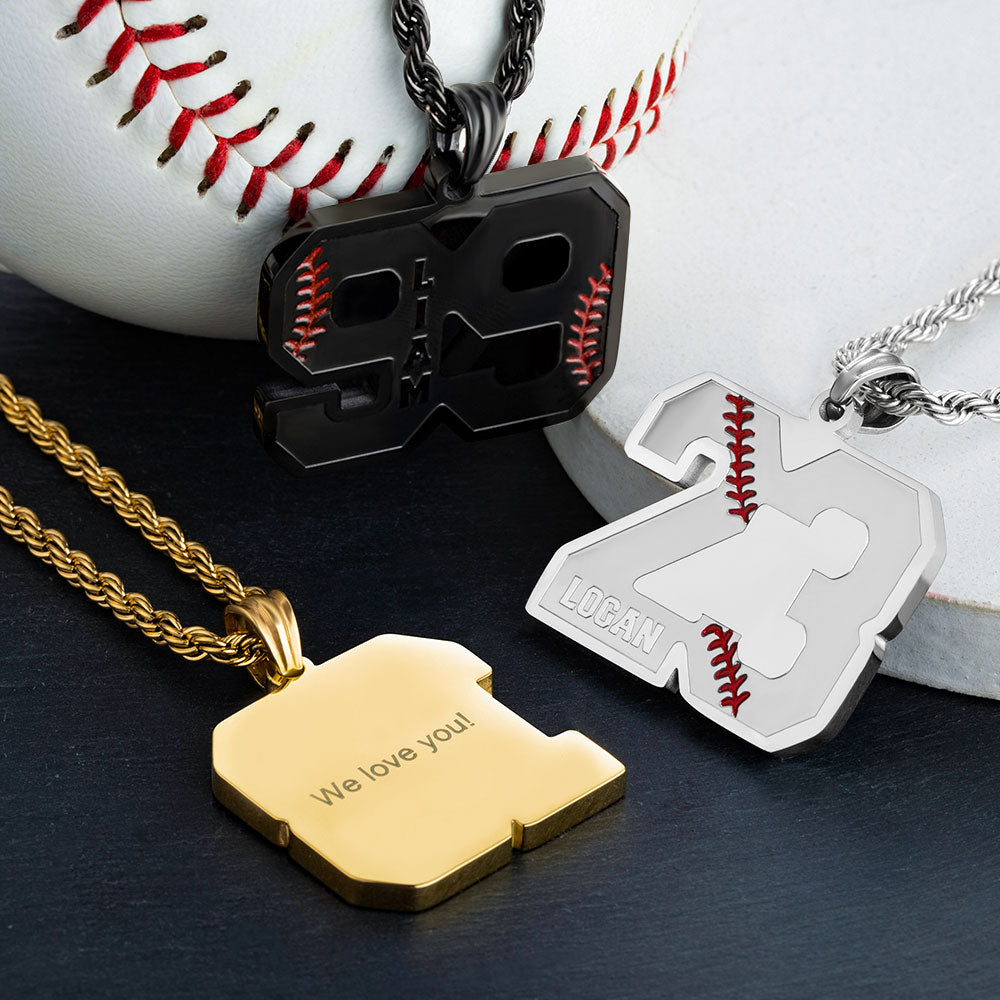 The collection of three custom baseball sport number and name, with engraving text " we love you" on the back