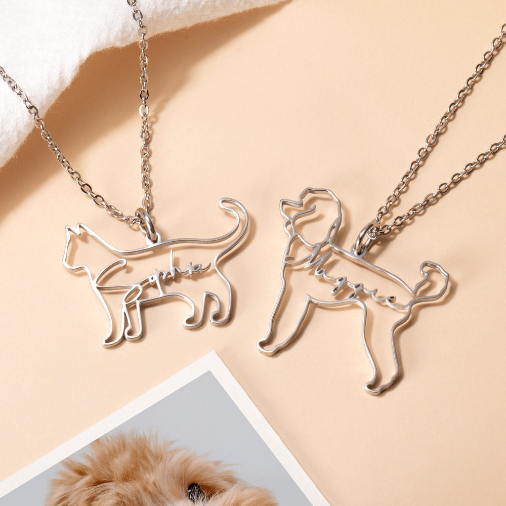 There are custom  silver outline  dog pendant  and custom silver  cat outline pendant necklace