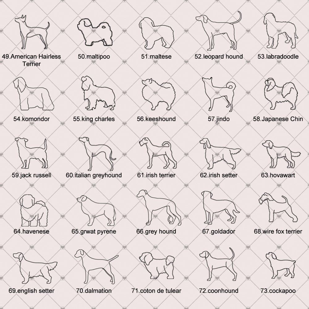A list of dog breeds outline artworks