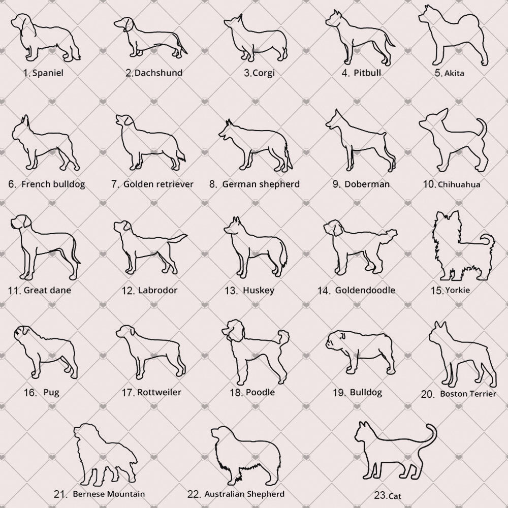 A list of dog breeds outline artwork
