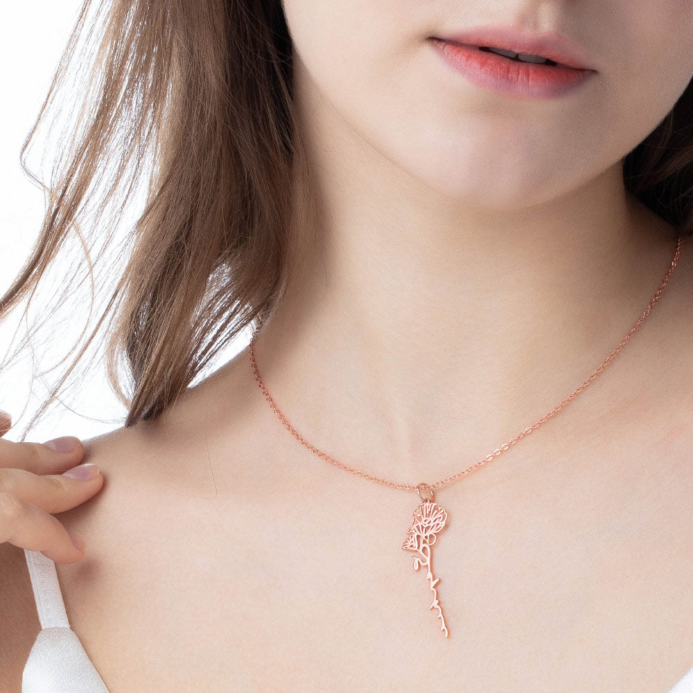 Custom Birth Dainty Floral Name Necklace