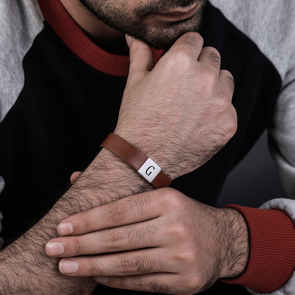Mens Leather Bracelet Personalized