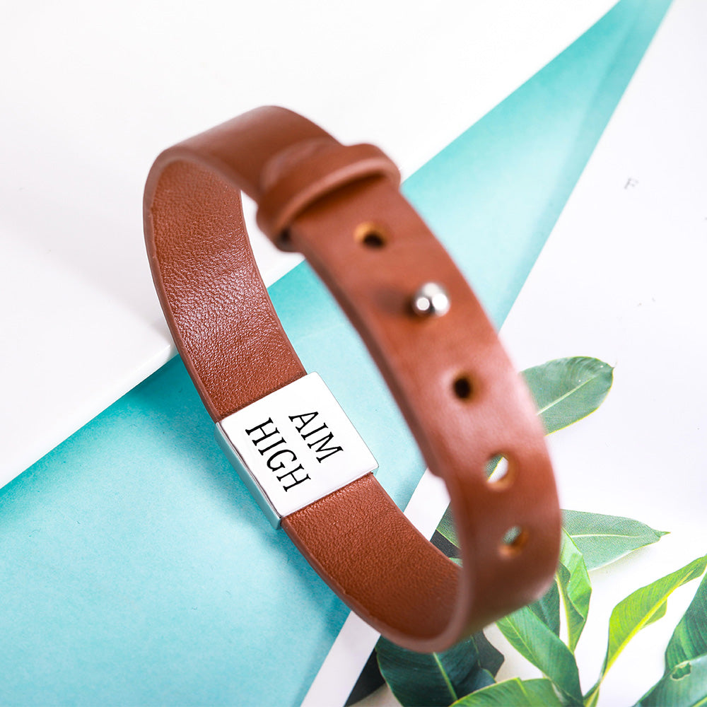 Mens Leather Bracelet Personalized
