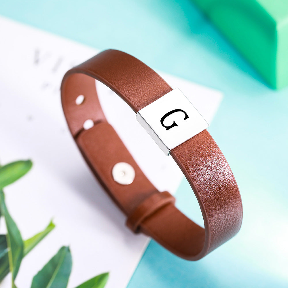 Mens Leather Bracelet Personalized