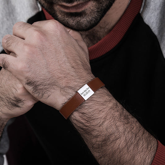 Mens Leather Bracelet Personalized
