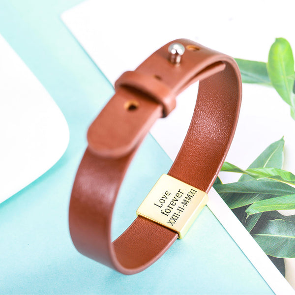 Mens Leather Bracelet Personalized