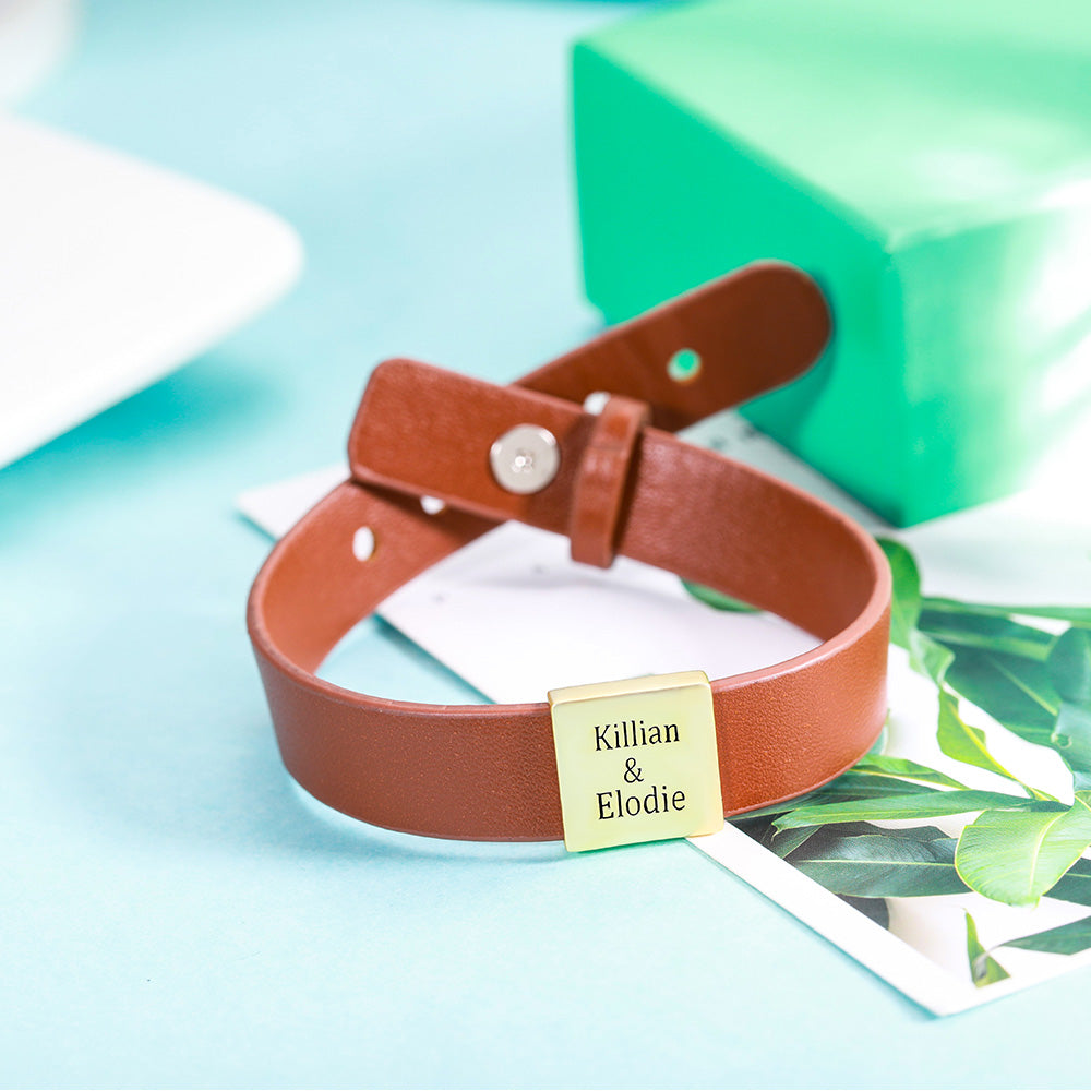 Mens Leather Bracelet Personalized