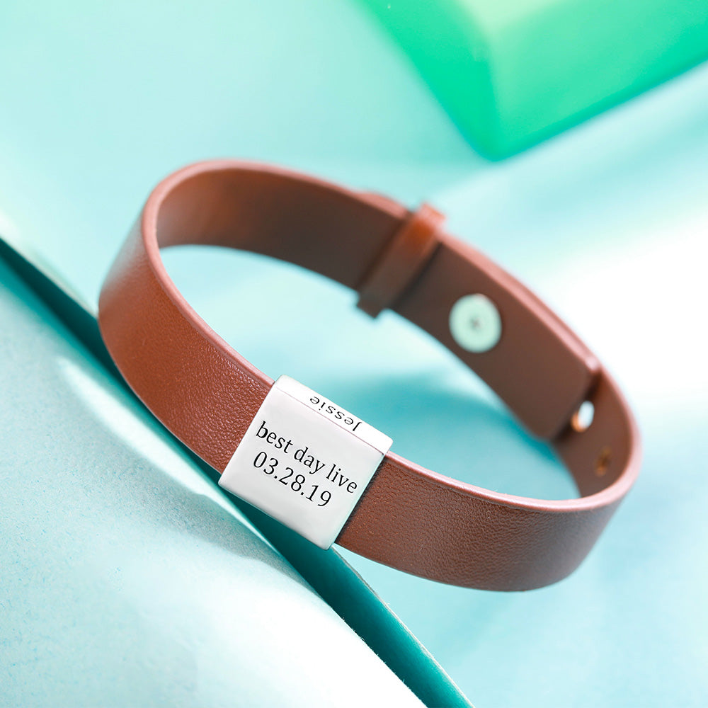 Mens Leather Bracelet Personalized