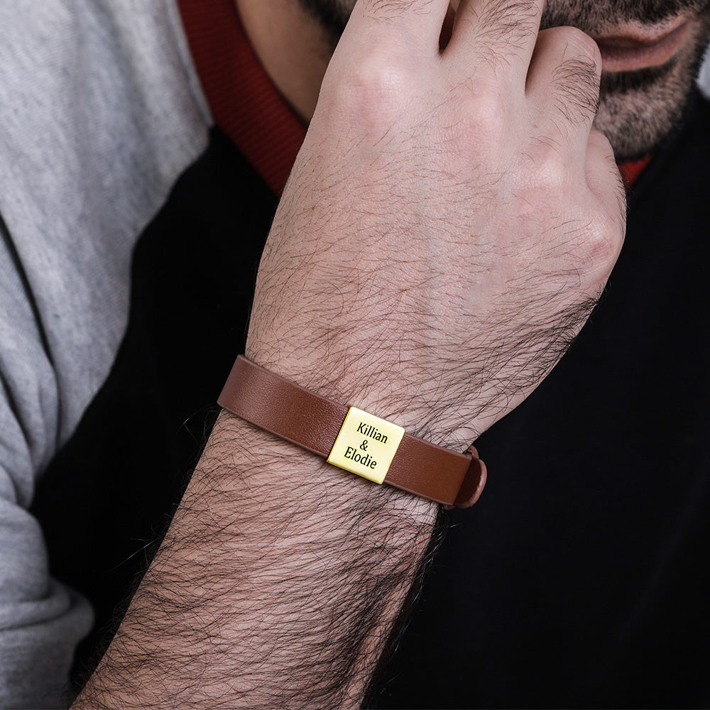 Mens Leather Bracelet Personalized