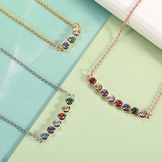 Personalized Dainty Family Circle Birthstone Necklace