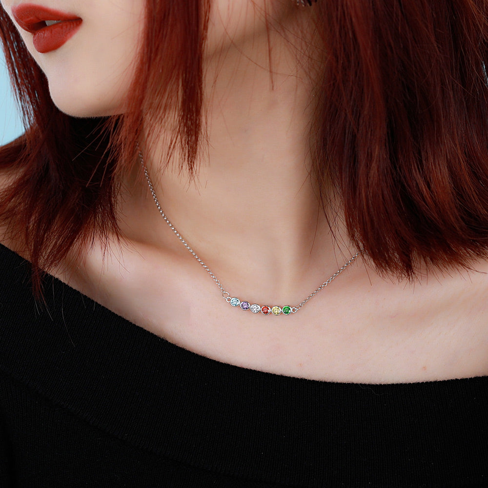 Personalized Dainty Family Circle Birthstone Necklace