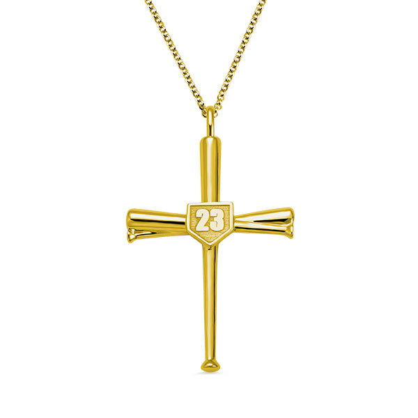 Engraved Baseball Cross Necklace