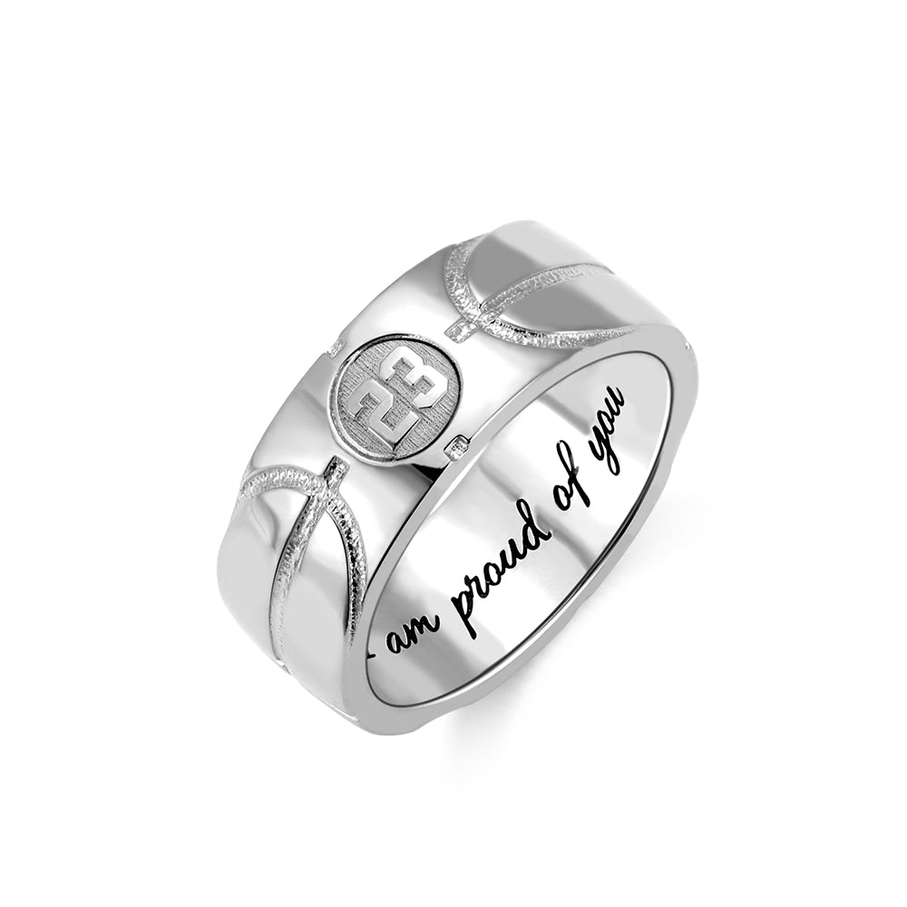 Custom Engraved Basketball Signet Ring in Silver